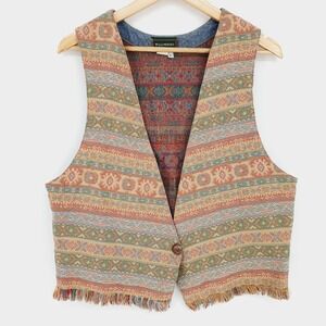 VTG 90s Willowbend Womens Tapestry Southwestern Fringe Artsy Tribal Vest Sz L